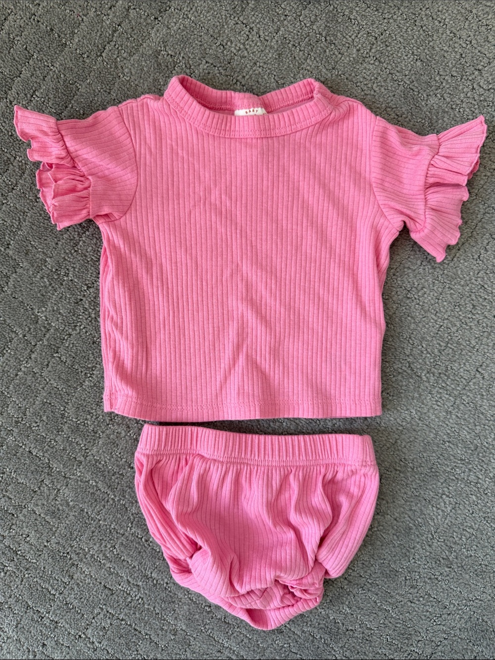 Cat & Jack Bright Pink Ribbed Ruffle Sleeve Top & Bloomer Set